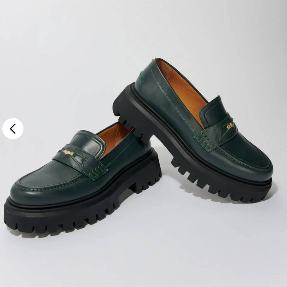 Maje Green Leather Loafers with Chunky Sole